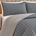 Ver imagem 3 de Kit Cobre Leito Floratta Casal Percal 150 Fios Dupla Face Estampado Colcha 3 Peças Listra Cinza