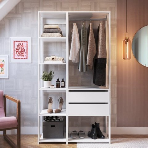 Guarda Roupa Closet 2 Peças com 1 Cabideiro 2 Gavetas e 6 Nichos Easy Branco