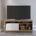 Ver imagem 1 de Rack Jurerê 150cm P/tv até 65 Polegadas C/detalhe Ripado Artesanal e Pés de Rodízio Incluso Colibri