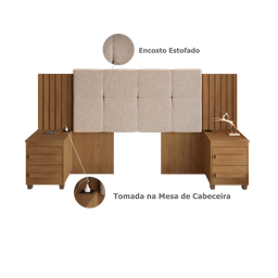 Cabeceira Estofada Extensível Casal/Queen/King com 2 Mesas de Apoio 4 Gavetas Suiça - 6