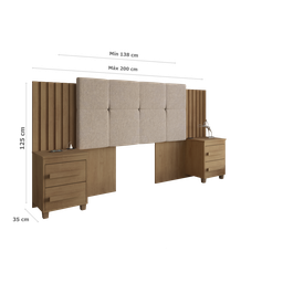 Cabeceira Estofada Extensível Casal/Queen/King com 2 Mesas de Apoio 4 Gavetas Suiça - 3