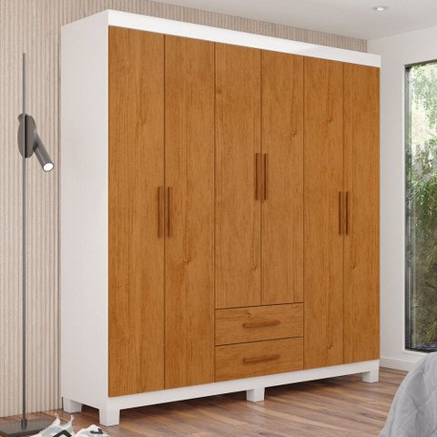 Guarda-roupa Solteiro Aurora 6 Portas 2 Gavetas 22116 Branco/cinamomo - Carioca Móveis