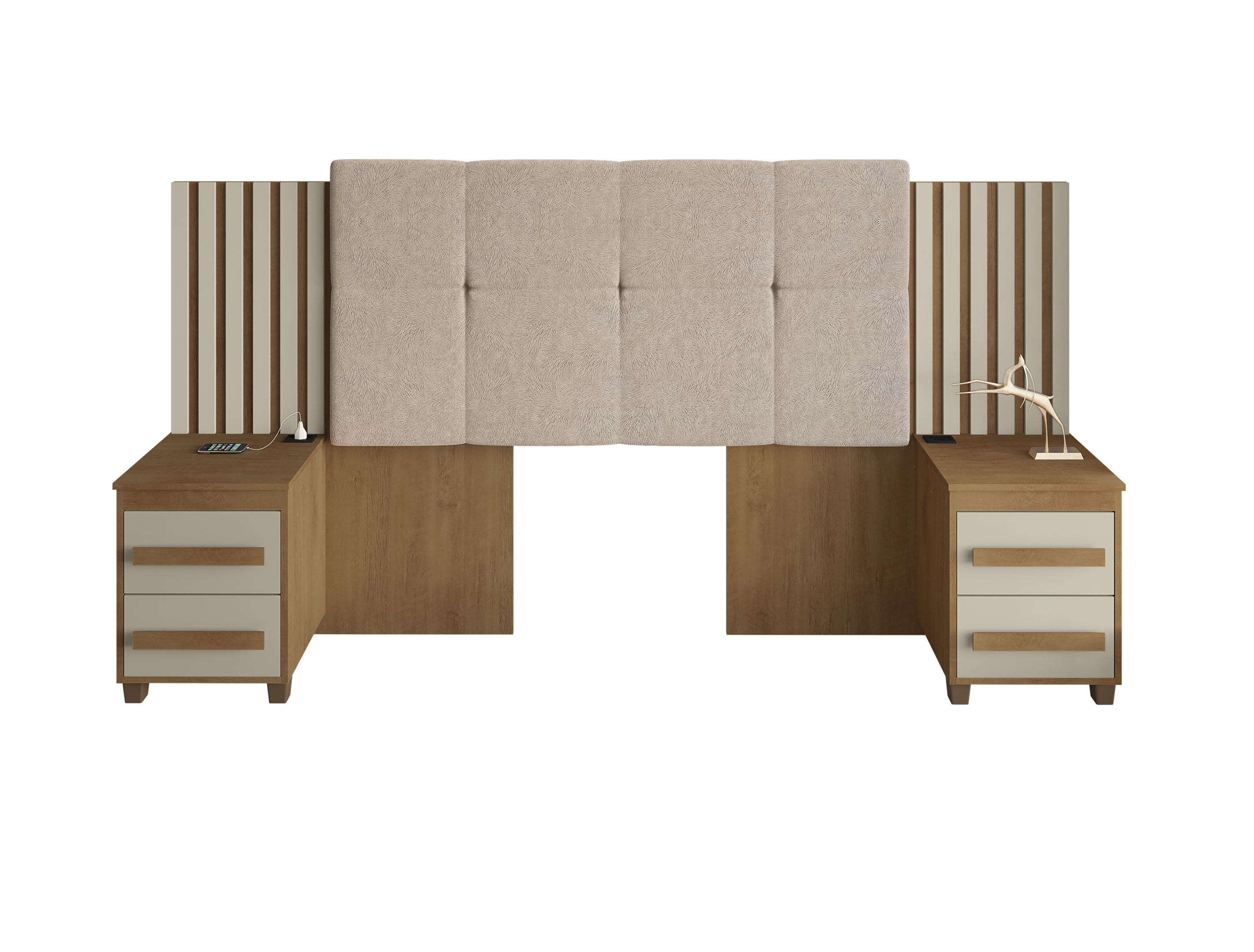 Cabeceira Estofada Extensível Casal/Queen/King com 2 Mesas de Apoio 4 Gavetas Suiça - 3