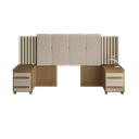 Ver imagem 3 de Cabeceira Estofada Extensível Casal/Queen/King com 2 Mesas de Apoio 4 Gavetas Suiça