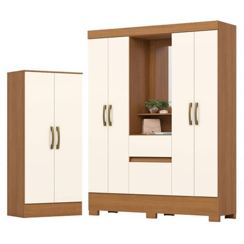 Guarda Roupa 4 Portas 2 Gavetas Luiz BS07 com Armário Multiuso Prime Cinamomo Off White - Henn - Bri
