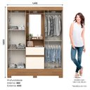 Ver imagem 4 de Guarda Roupa 4 Portas 2 Gavetas Luiz BS07 com Armário Multiuso Prime Cinamomo Off White - Henn - Bri