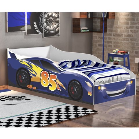 Mini Cama para Quarto Infantil Carro Branco/Azul