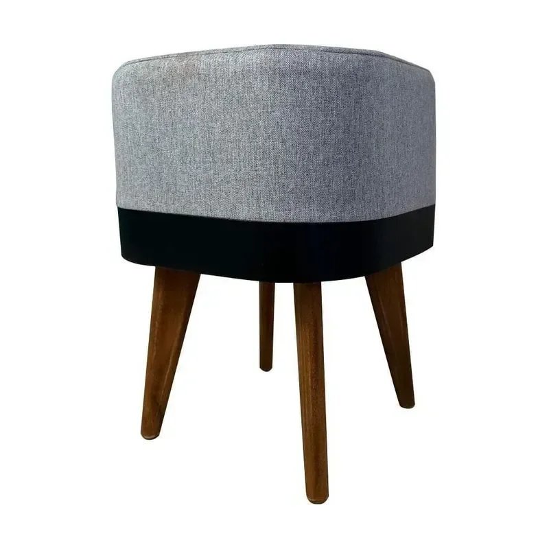 Ver imagem 1 de Puff Ravena Decorar Linho Cinza com Courino Preto