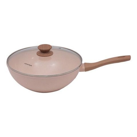 Panela Wok Rosa 28cm Indução Alum. Cerâmico 4mm Style Cook