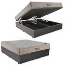 Ver imagem 1 de Cama Box Baú Queen Sintético Bipartido+ Colchão Queen Ortobom Airtech Molas SpringPocket 65x158x198