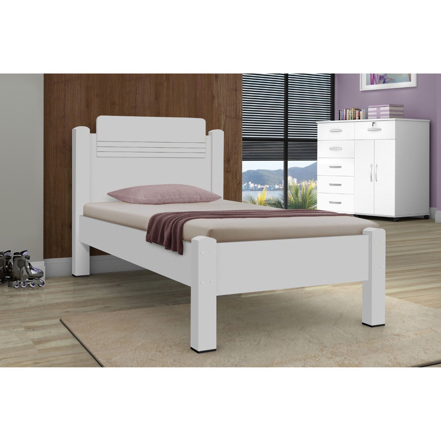 Cama Solteiro em MDF/MDP Paris - 1