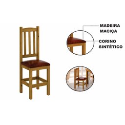 Kit 6 Cadeiras Madeira Maciça Estofado Corino Marrom Diamante Cor Nogueira Nemargi - 4