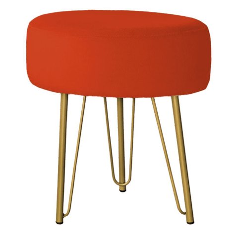 Puff Redondo para Quarto e Sala de Estar Tripe Base Ferro Dourado Veludo