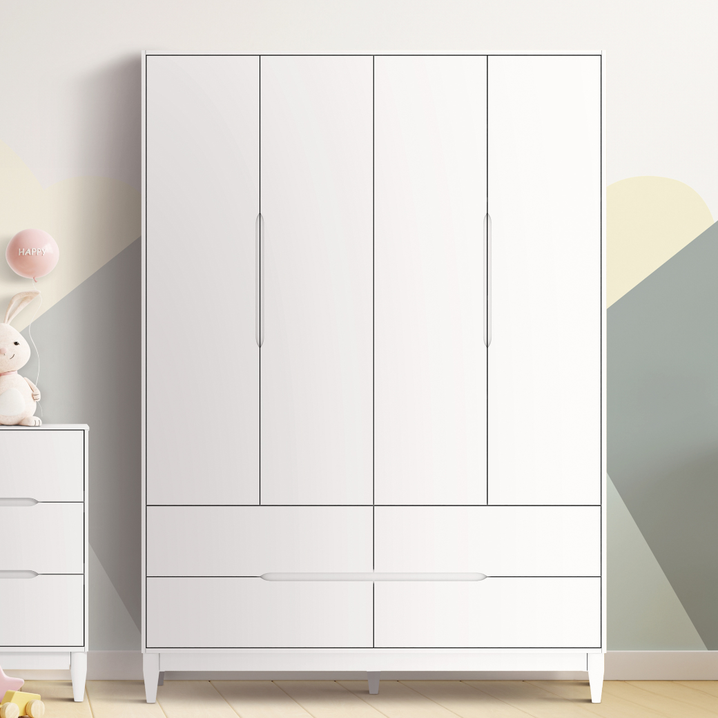 Guarda Roupa Infantil Branco 4 Portas de Mdf Linha Tomi Quater