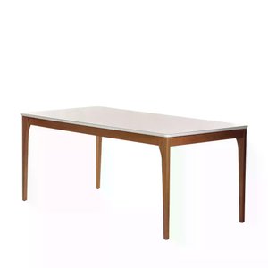 Mesa de Jantar Retangular C/ Vidro para 6 Lugares Ella 184 Cm - Natural C/ Off White Fosco