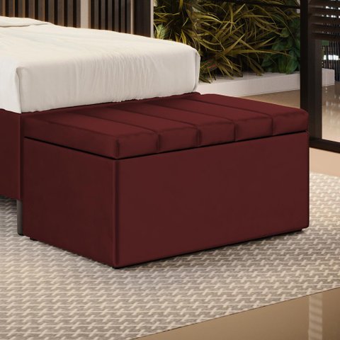 Calçadeira Baú Navi 90 para Cama de Solteiro N-034 Veludo Bordô Aradecor