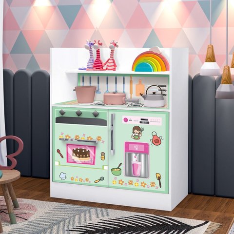 Cozinha Infantil 2 Portas 1 Gaveta Magia Branco/Verde
