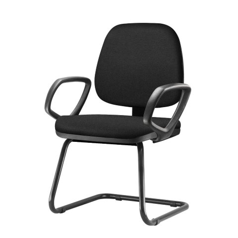 Cadeira Job com Bracos Fixos Assento Crepe Base Fixa Preta - 54545