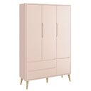 Ver imagem 1 de Guarda-roupa Retrô 3 Portas Théo New Rosa Fosco com Natural - Moveisaqui