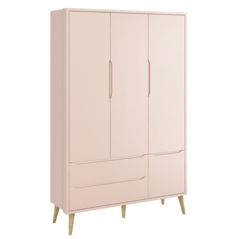 Guarda-roupa Retrô 3 Portas Théo New Rosa Fosco com Natural - Moveisaqui