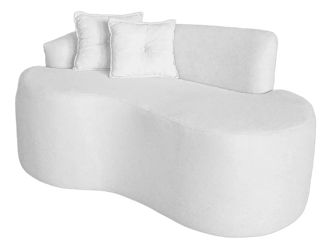 Sofá Feijão Curvo Pequeno 2 Lugares Moderno Forma Orgânica Bouclé Branco