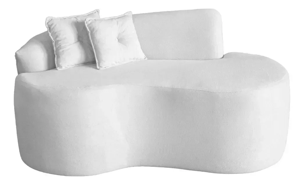 Sofá Feijão Curvo Pequeno 2 Lugares Moderno Forma Orgânica Bouclé Branco - 2