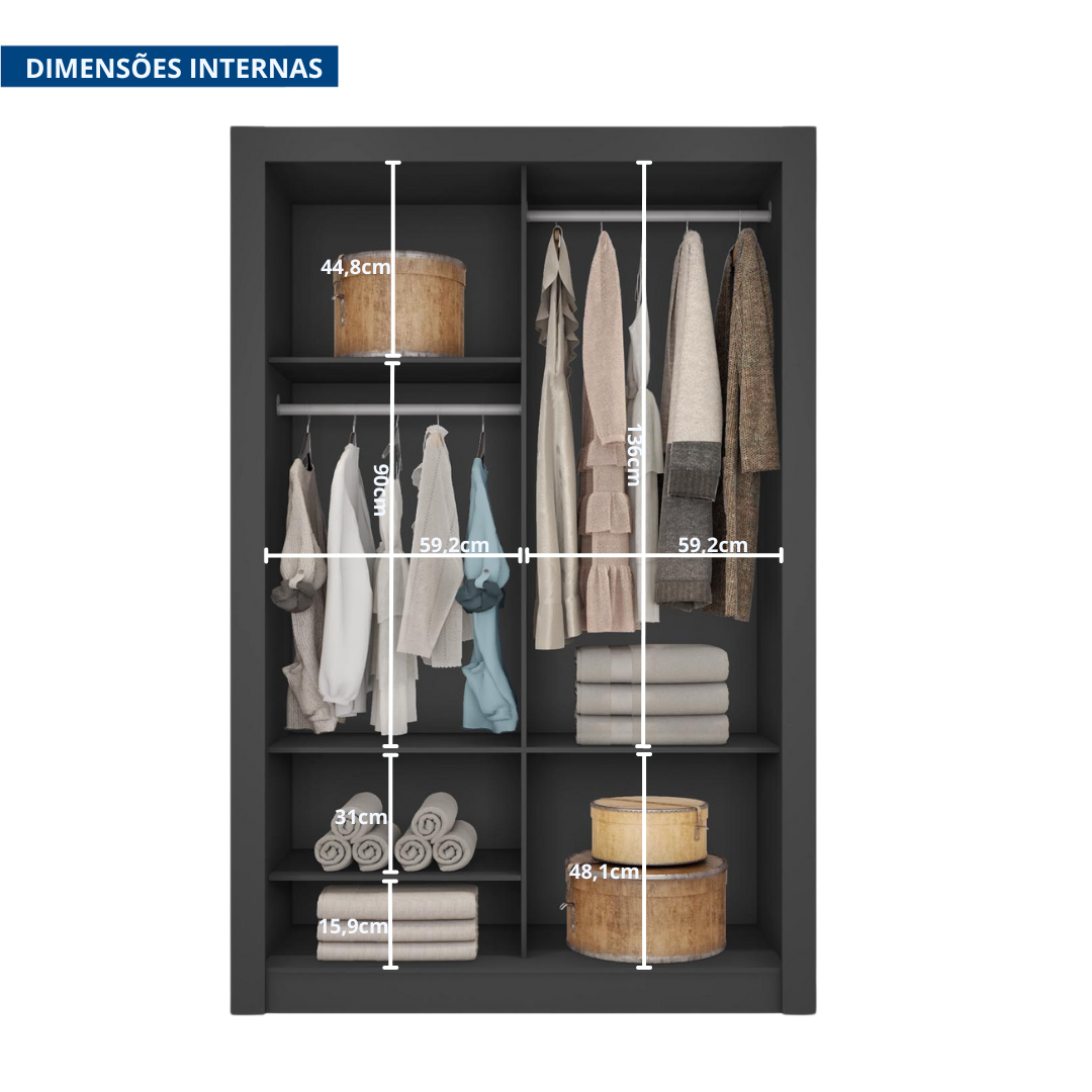 Guarda Roupa Solteiro 2 Portas com Espelho Quito Espresso Móveis - 7
