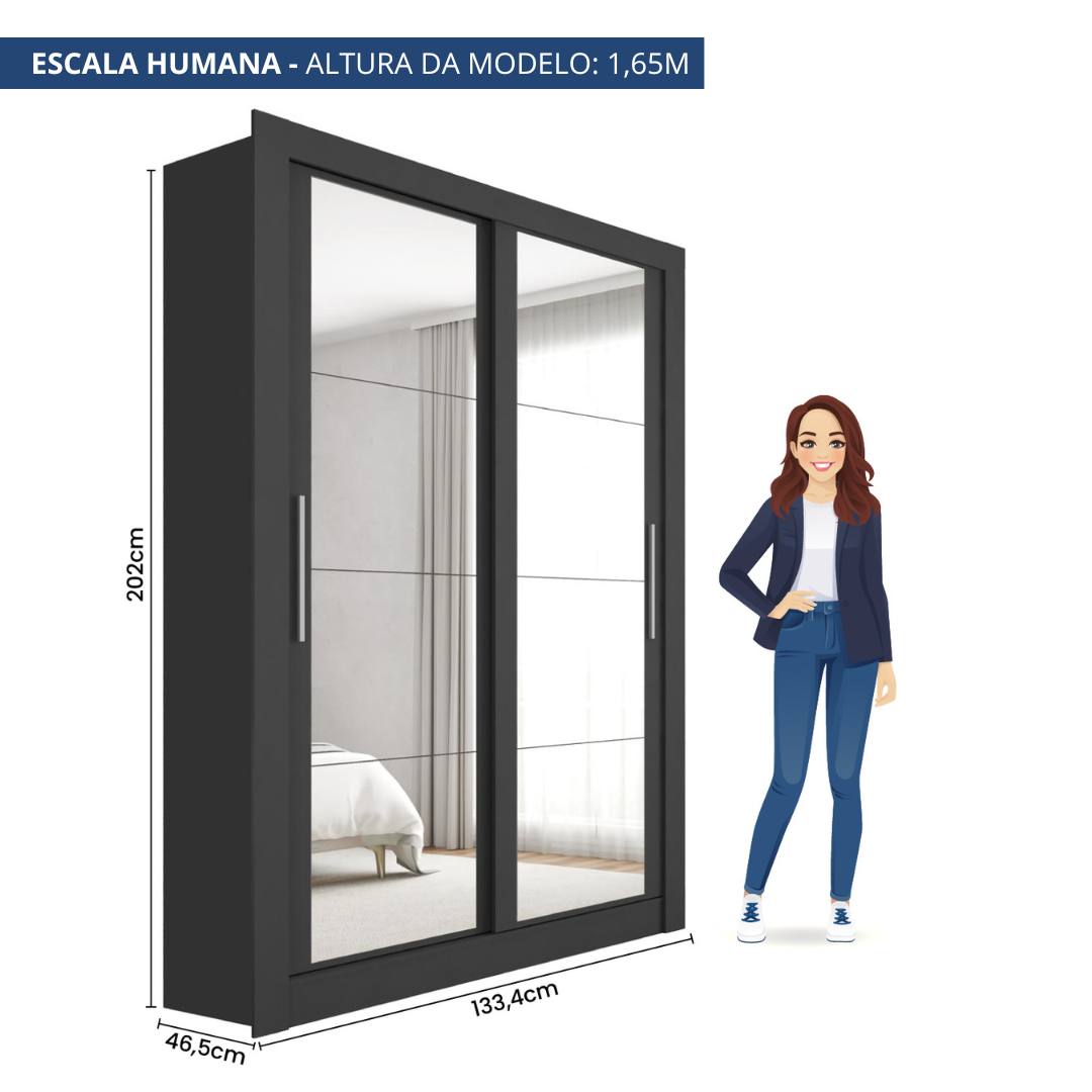 Guarda Roupa Solteiro 2 Portas com Espelho Quito Espresso Móveis - 4