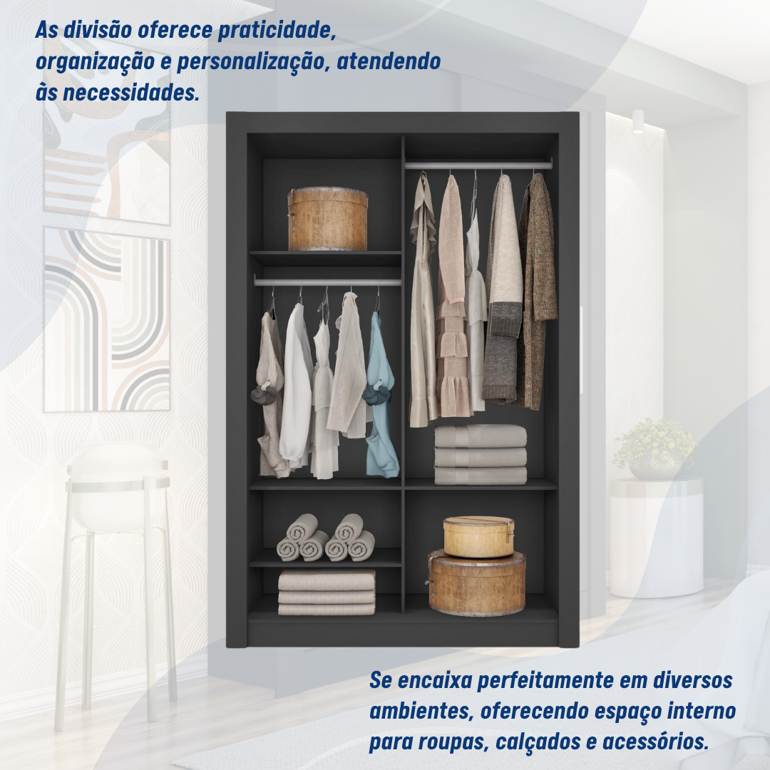 Guarda Roupa Solteiro 2 Portas com Espelho Quito Espresso Móveis - 5