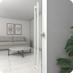 Puxador De Porta Branco Vidro Pivotante Madeira 80cm M.S - 2 Puxador De Porta Branco Vidro Pivotante Madeira 80cm M.S - 2