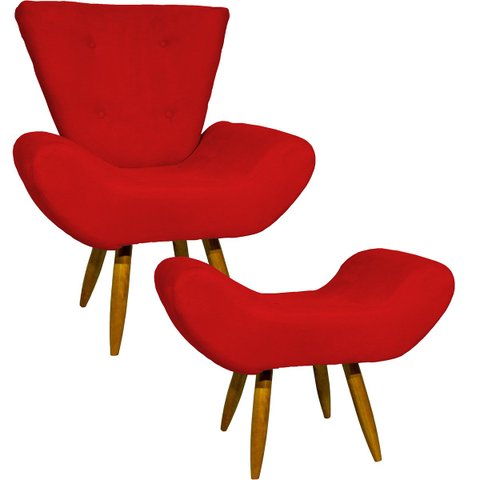 Kit Poltrona Decorativa Para Sala Recepção Escritório Consultório + Puff Emilia Suede