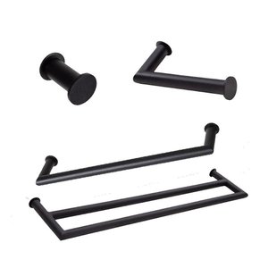 Kit de Acessórios para Banheiro com 4 Peças em Aço Inox Black Matte Preto Fosco com Toalheiro Duplo