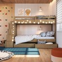 Ver imagem 1 de Beliche Infantil com Escada Nichos Gavetas Laterais e Gavetões Inferiores Marrom/Aveiro Oak