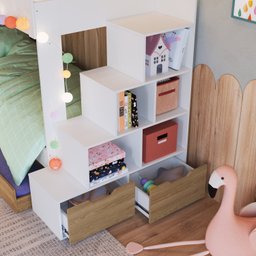 Beliche Infantil com Escada Nichos Gavetas Laterais e Gavetões Inferiores - 7