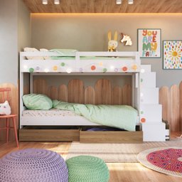 Beliche Infantil com Escada Nichos Gavetas Laterais e Gavetões Inferiores - 2