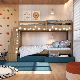 Beliche Infantil com Escada Nichos Gavetas Laterais e Gavetões Inferiores - 2
