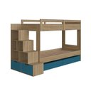 Ver imagem 3 de Beliche Infantil com Escada Nichos Gavetas Laterais e Gavetões Inferiores Marrom/Aveiro Oak/Azul Secreto