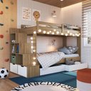 Ver imagem 6 de Beliche Infantil com Escada Nichos Gavetas Laterais e Gavetões Inferiores Marrom/Aveiro Oak/Branco