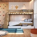 Ver imagem 1 de Beliche Infantil com Escada Nichos Gavetas Laterais e Gavetões Inferiores Marrom/Aveiro Oak/Branco