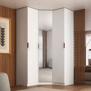 Guarda Roupa de Canto Obliquo Espelho 3 Portas Mdf Altezza Clean Belmax:branco