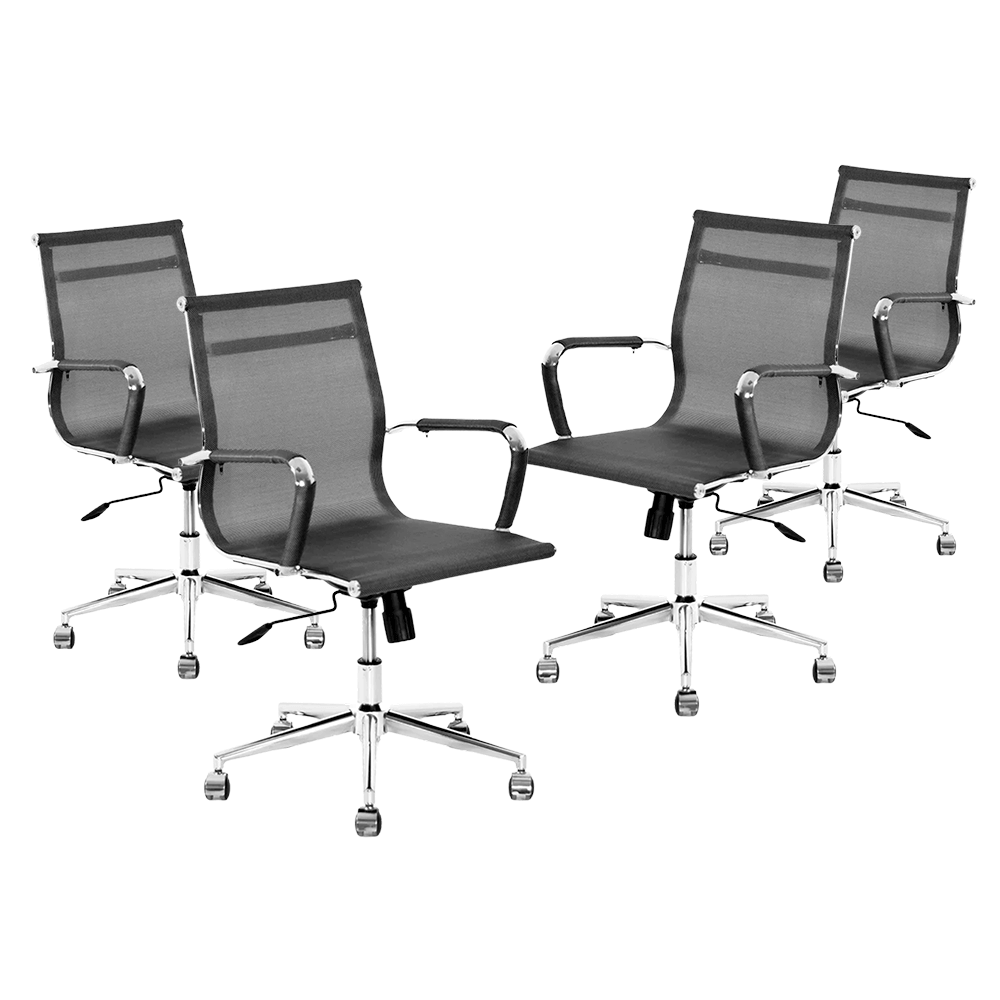 Kit 4 Cadeiras de Escritório Executiva Giratória Tela Mesh Cinza