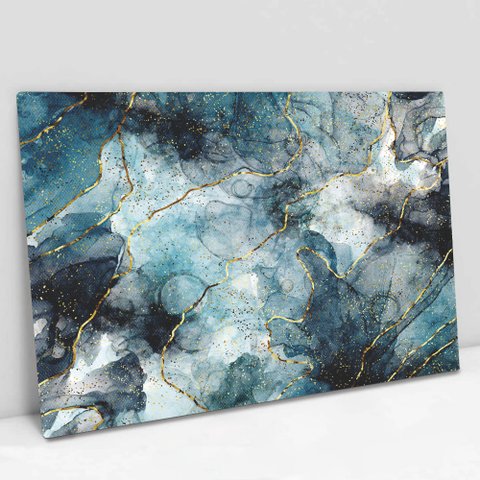 Quadro Decorativo em Canvas Abstrato Mármore Azul - Chassi - 60 x 40cm