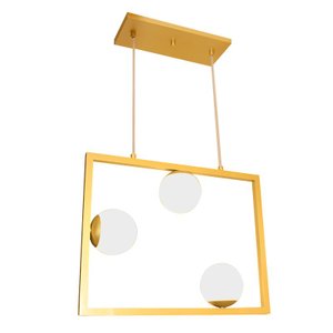 Pendente Golden Sun Quadro Dourado 3 Globos 10 cm Branco Fosco Spirit Liso - 45x35cm