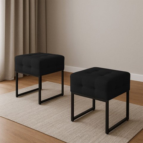Puff Sala Decorativo Industrial Kit 2 Elisa Suede Preto D03 - D’Rossi