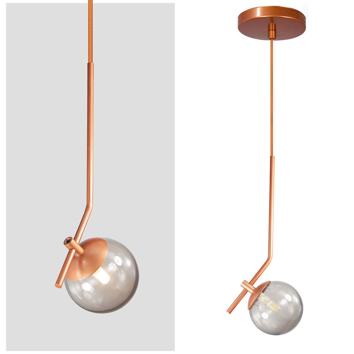 Lustre Pendente On Ly - Bronze com Globo de Vidro Fumê - 5