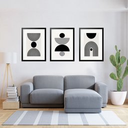 Kit 3 Quadros Grandes Abstratos Circulos Pretos 60x48cm:moldura Preta - 2 Kit 3 Quadros Grandes Abstratos Circulos Pretos 60x48cm:moldura Preta - 2