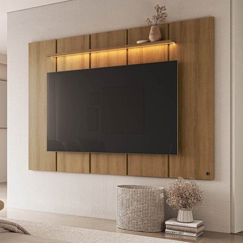 Painel para TV até 75 Polegadas 200x136cm com LED Horizonte CabeCasa MadeiraOriginals Marrom/Freijó