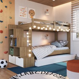 Treliche Infantil com Cama Auxiliar Escada Nichos e Gavetas Laterais - 2
