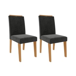 Cadeira Sala de Jantar Clarice Kit 2 Un Nature/Suede Chumbo - Cimol - 1