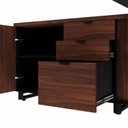 Ver imagem 7 de Mesa de Escritório Executiva com Armário Lateral e Caixa de Tomadas 3 Gavetas 200cm Corporate Louro Preto E Preto